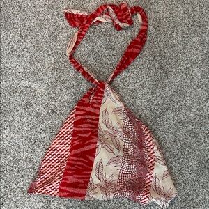 Banana Republic Red and Cream Halter Blouse